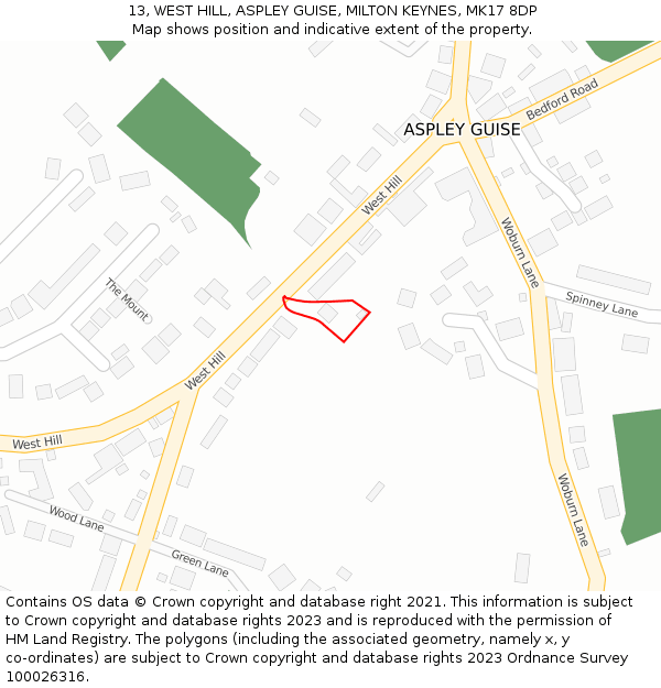 13, WEST HILL, ASPLEY GUISE, MILTON KEYNES, MK17 8DP: Location map and indicative extent of plot