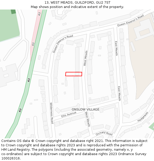 13, WEST MEADS, GUILDFORD, GU2 7ST: Location map and indicative extent of plot