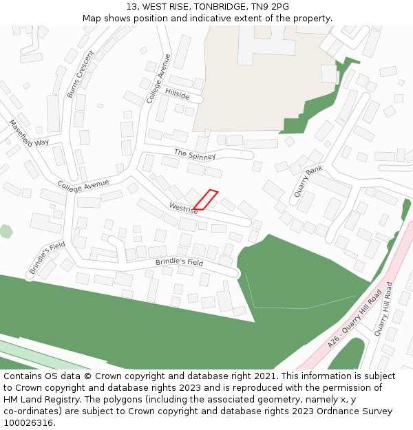 13, WEST RISE, TONBRIDGE, TN9 2PG: Location map and indicative extent of plot