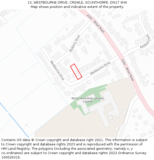 13, WESTBOURNE DRIVE, CROWLE, SCUNTHORPE, DN17 4HX: Location map and indicative extent of plot