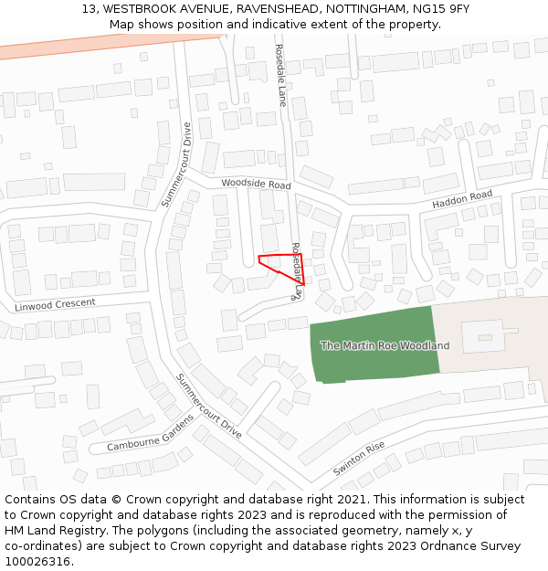 13, WESTBROOK AVENUE, RAVENSHEAD, NOTTINGHAM, NG15 9FY: Location map and indicative extent of plot