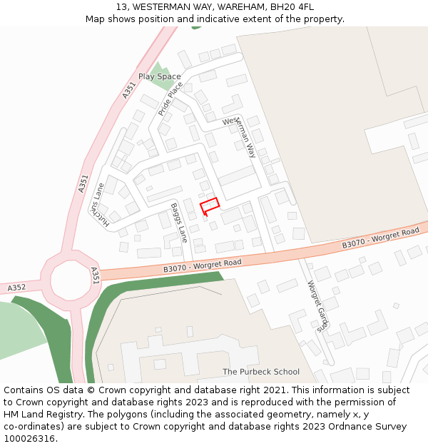 13, WESTERMAN WAY, WAREHAM, BH20 4FL: Location map and indicative extent of plot