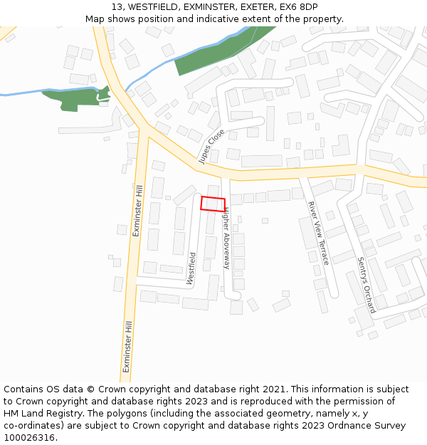 13, WESTFIELD, EXMINSTER, EXETER, EX6 8DP: Location map and indicative extent of plot