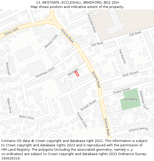 13, WESTGATE, ECCLESHILL, BRADFORD, BD2 2DH: Location map and indicative extent of plot