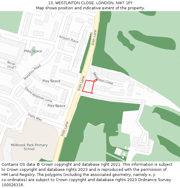 13, WESTLINTON CLOSE, LONDON, NW7 1PY: Location map and indicative extent of plot