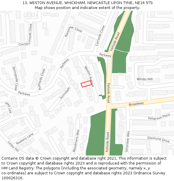 13, WESTON AVENUE, WHICKHAM, NEWCASTLE UPON TYNE, NE16 5TS: Location map and indicative extent of plot