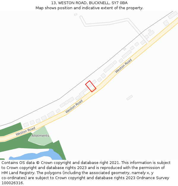 13, WESTON ROAD, BUCKNELL, SY7 0BA: Location map and indicative extent of plot