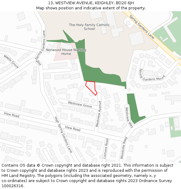 13, WESTVIEW AVENUE, KEIGHLEY, BD20 6JH: Location map and indicative extent of plot