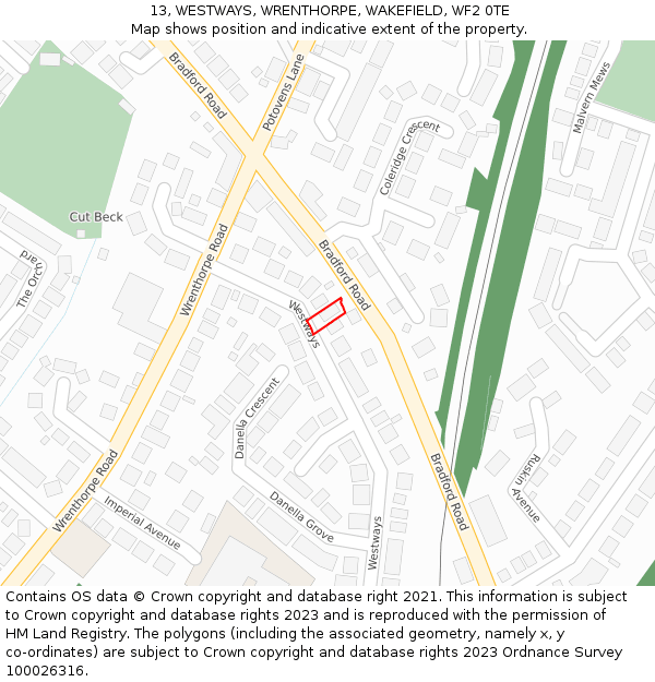 13, WESTWAYS, WRENTHORPE, WAKEFIELD, WF2 0TE: Location map and indicative extent of plot