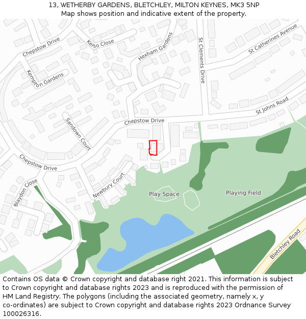 13, WETHERBY GARDENS, BLETCHLEY, MILTON KEYNES, MK3 5NP: Location map and indicative extent of plot