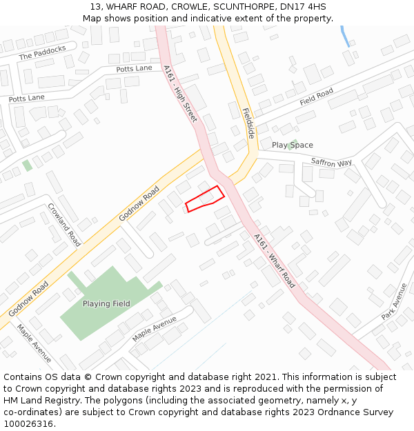 13, WHARF ROAD, CROWLE, SCUNTHORPE, DN17 4HS: Location map and indicative extent of plot