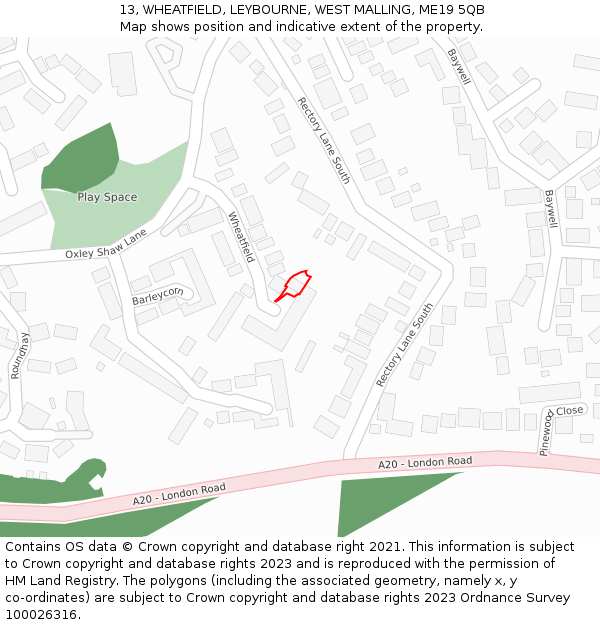 13, WHEATFIELD, LEYBOURNE, WEST MALLING, ME19 5QB: Location map and indicative extent of plot