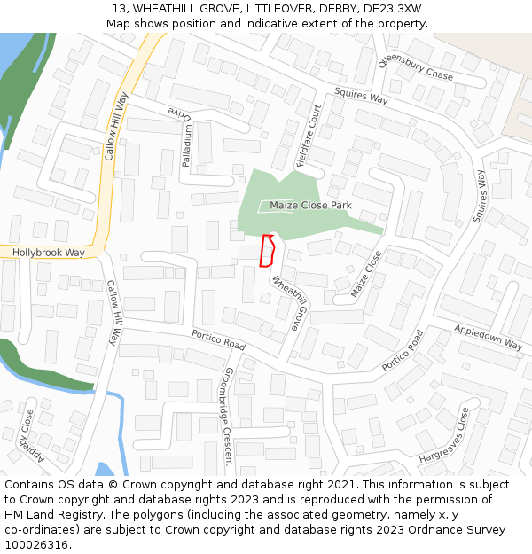 13, WHEATHILL GROVE, LITTLEOVER, DERBY, DE23 3XW: Location map and indicative extent of plot