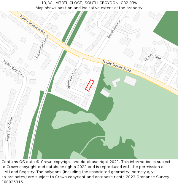 13, WHIMBREL CLOSE, SOUTH CROYDON, CR2 0RW: Location map and indicative extent of plot