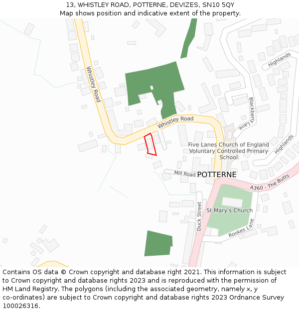 13, WHISTLEY ROAD, POTTERNE, DEVIZES, SN10 5QY: Location map and indicative extent of plot