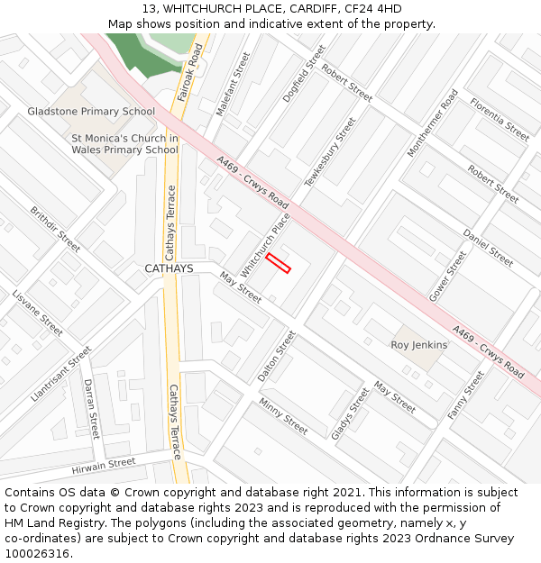 13, WHITCHURCH PLACE, CARDIFF, CF24 4HD: Location map and indicative extent of plot