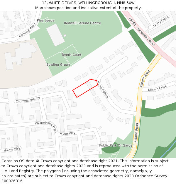 13, WHITE DELVES, WELLINGBOROUGH, NN8 5XW: Location map and indicative extent of plot