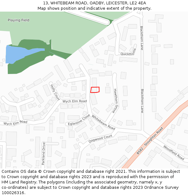 13, WHITEBEAM ROAD, OADBY, LEICESTER, LE2 4EA: Location map and indicative extent of plot