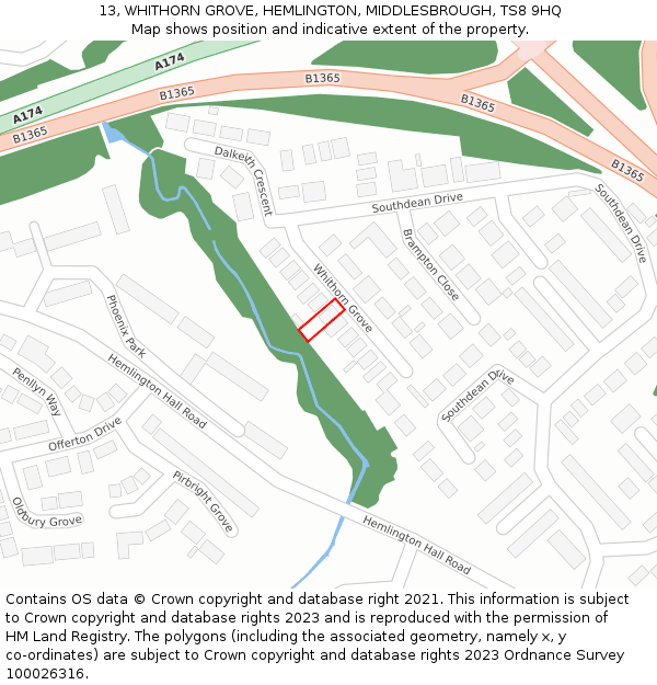 13, WHITHORN GROVE, HEMLINGTON, MIDDLESBROUGH, TS8 9HQ: Location map and indicative extent of plot