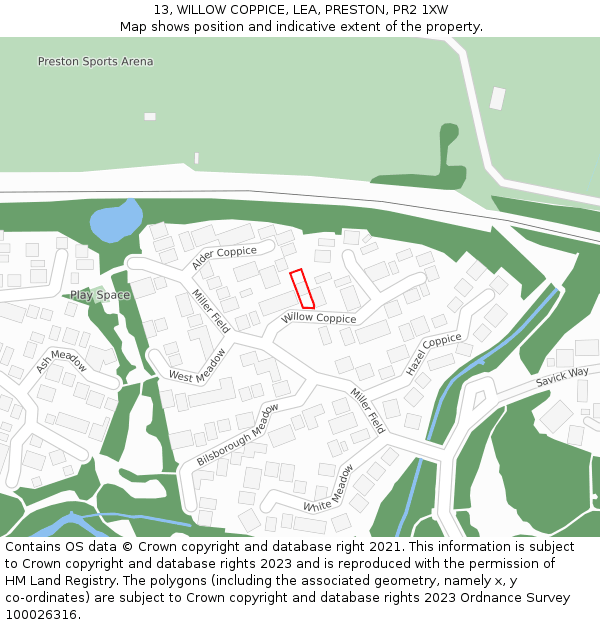 13, WILLOW COPPICE, LEA, PRESTON, PR2 1XW: Location map and indicative extent of plot