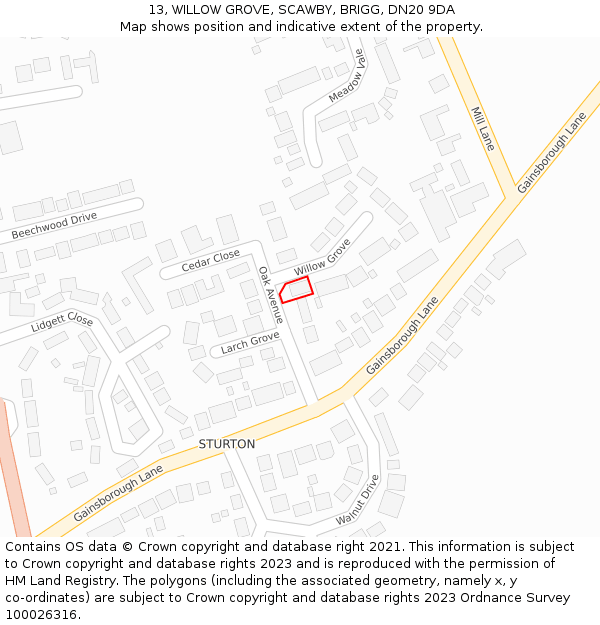 13, WILLOW GROVE, SCAWBY, BRIGG, DN20 9DA: Location map and indicative extent of plot