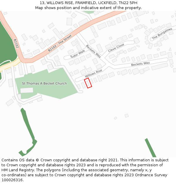 13, WILLOWS RISE, FRAMFIELD, UCKFIELD, TN22 5PH: Location map and indicative extent of plot