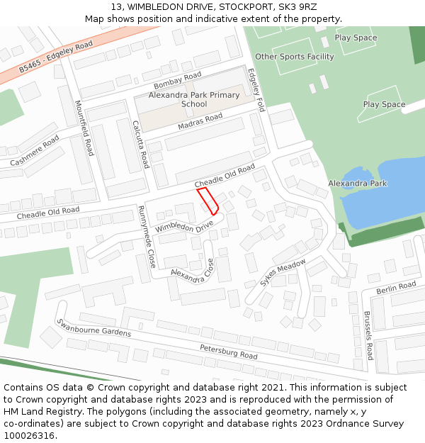 13, WIMBLEDON DRIVE, STOCKPORT, SK3 9RZ: Location map and indicative extent of plot