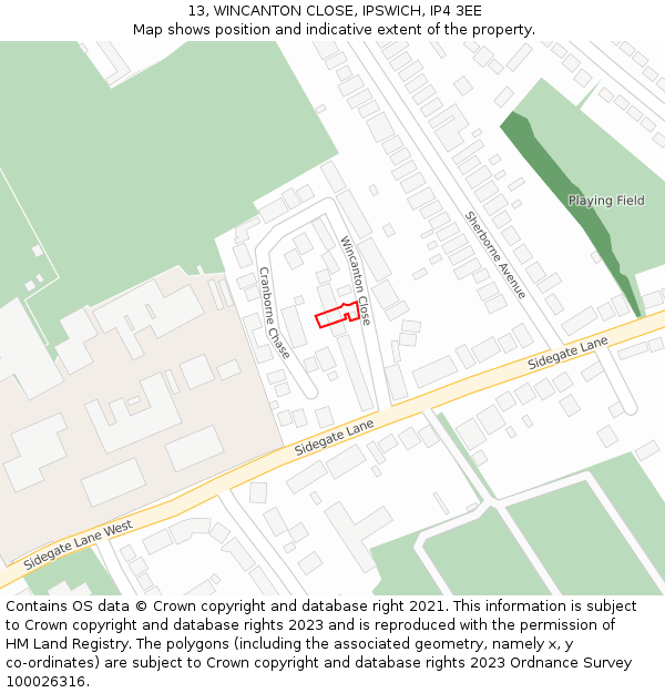 13, WINCANTON CLOSE, IPSWICH, IP4 3EE: Location map and indicative extent of plot