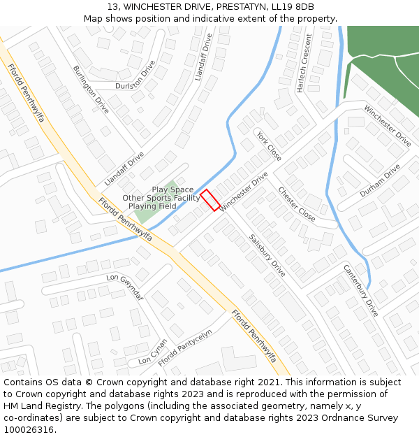 13, WINCHESTER DRIVE, PRESTATYN, LL19 8DB: Location map and indicative extent of plot