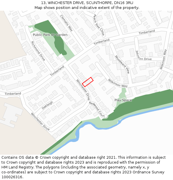 13, WINCHESTER DRIVE, SCUNTHORPE, DN16 3RU: Location map and indicative extent of plot