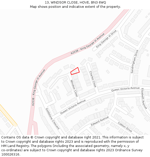 13, WINDSOR CLOSE, HOVE, BN3 6WQ: Location map and indicative extent of plot