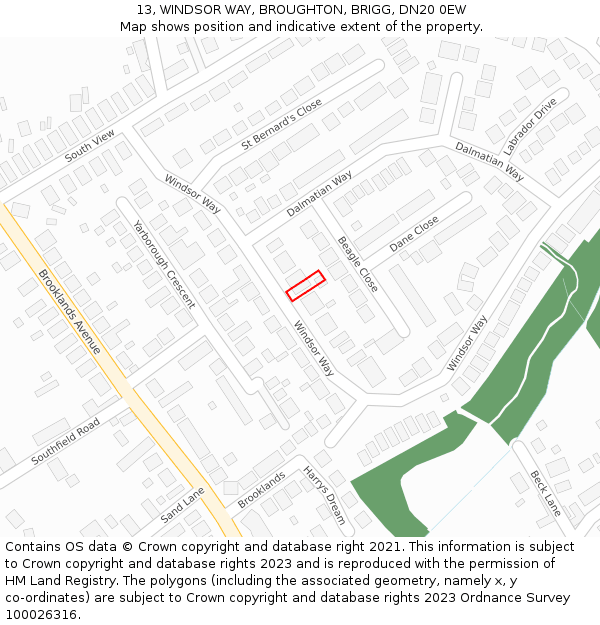 13, WINDSOR WAY, BROUGHTON, BRIGG, DN20 0EW: Location map and indicative extent of plot