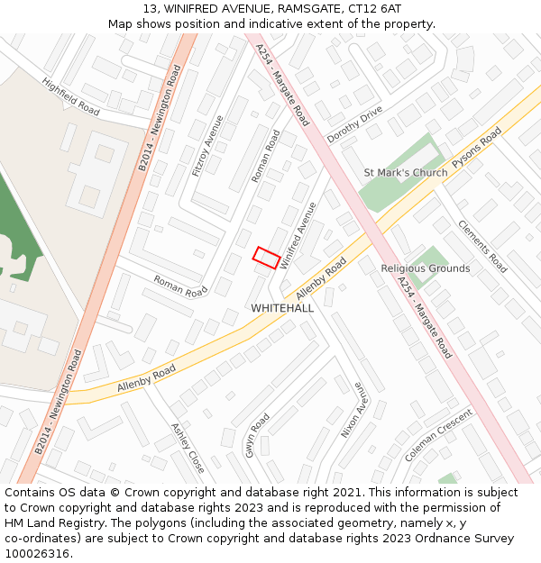 13, WINIFRED AVENUE, RAMSGATE, CT12 6AT: Location map and indicative extent of plot