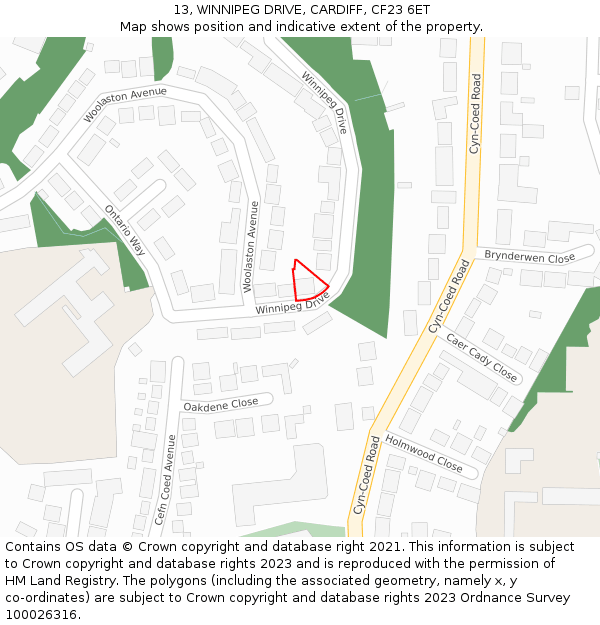 13, WINNIPEG DRIVE, CARDIFF, CF23 6ET: Location map and indicative extent of plot