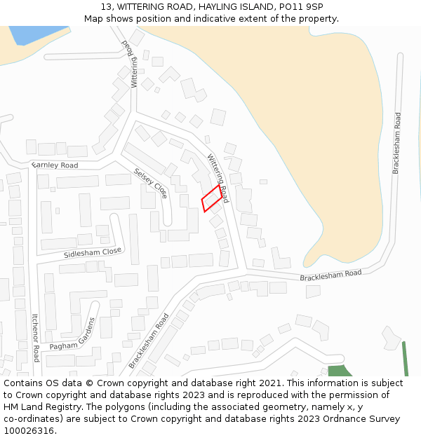 13, WITTERING ROAD, HAYLING ISLAND, PO11 9SP: Location map and indicative extent of plot