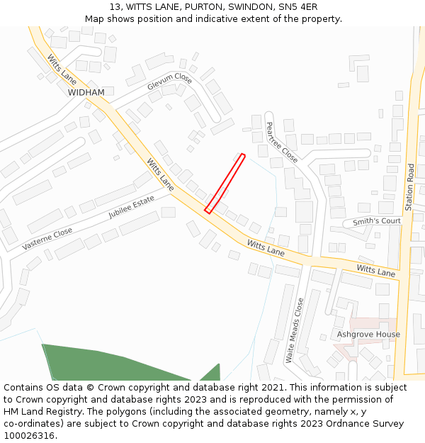 13, WITTS LANE, PURTON, SWINDON, SN5 4ER: Location map and indicative extent of plot