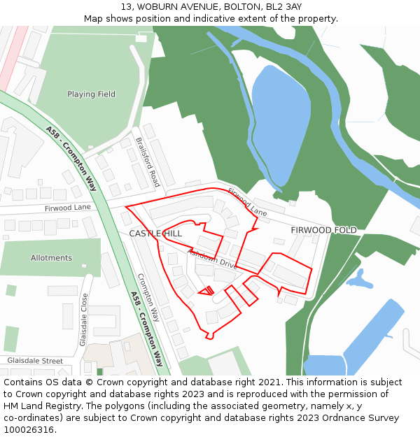 13, WOBURN AVENUE, BOLTON, BL2 3AY: Location map and indicative extent of plot