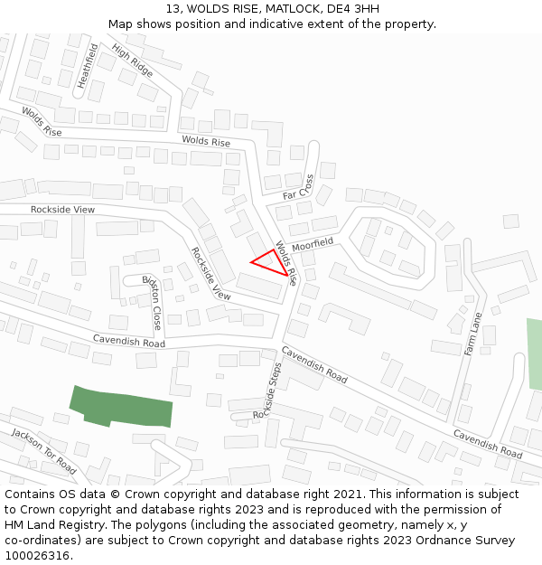 13, WOLDS RISE, MATLOCK, DE4 3HH: Location map and indicative extent of plot