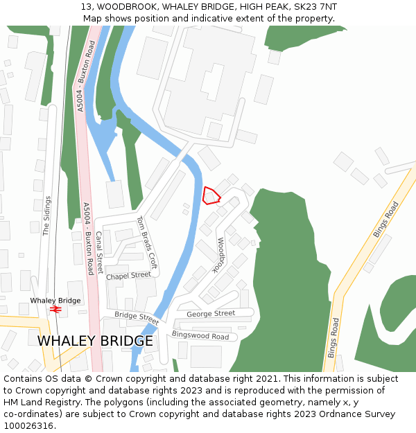 13, WOODBROOK, WHALEY BRIDGE, HIGH PEAK, SK23 7NT: Location map and indicative extent of plot