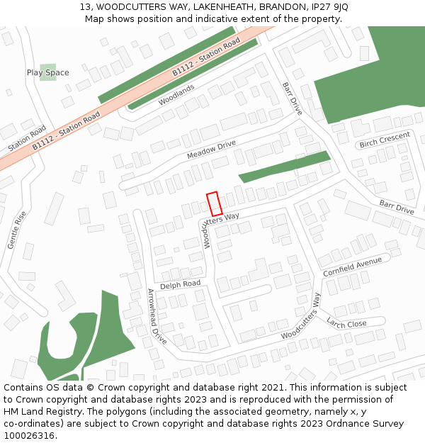 13, WOODCUTTERS WAY, LAKENHEATH, BRANDON, IP27 9JQ: Location map and indicative extent of plot