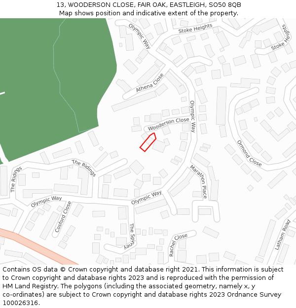 13, WOODERSON CLOSE, FAIR OAK, EASTLEIGH, SO50 8QB: Location map and indicative extent of plot