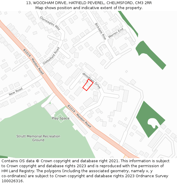 13, WOODHAM DRIVE, HATFIELD PEVEREL, CHELMSFORD, CM3 2RR: Location map and indicative extent of plot