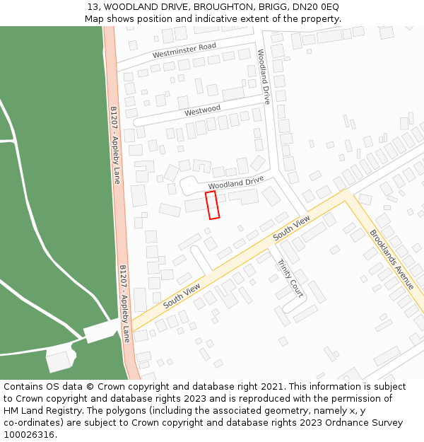 13, WOODLAND DRIVE, BROUGHTON, BRIGG, DN20 0EQ: Location map and indicative extent of plot