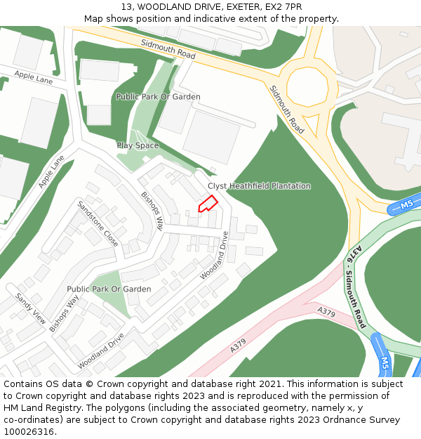 13, WOODLAND DRIVE, EXETER, EX2 7PR: Location map and indicative extent of plot