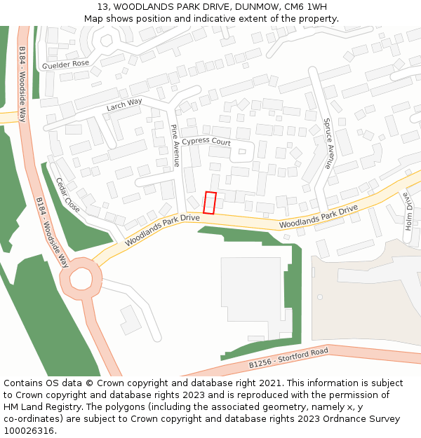 13, WOODLANDS PARK DRIVE, DUNMOW, CM6 1WH: Location map and indicative extent of plot