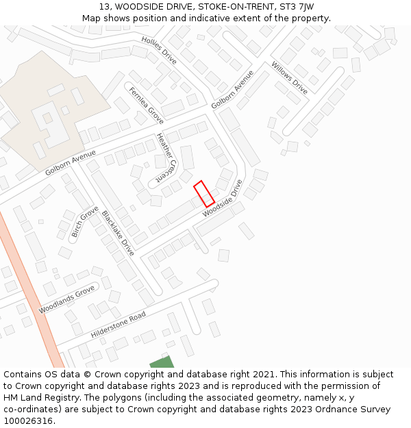 13, WOODSIDE DRIVE, STOKE-ON-TRENT, ST3 7JW: Location map and indicative extent of plot