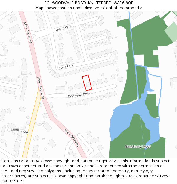 13, WOODVALE ROAD, KNUTSFORD, WA16 8QF: Location map and indicative extent of plot