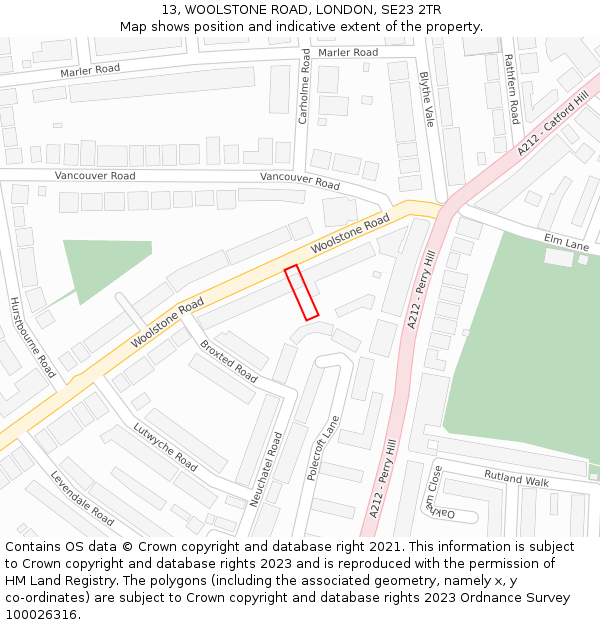 13, WOOLSTONE ROAD, LONDON, SE23 2TR: Location map and indicative extent of plot