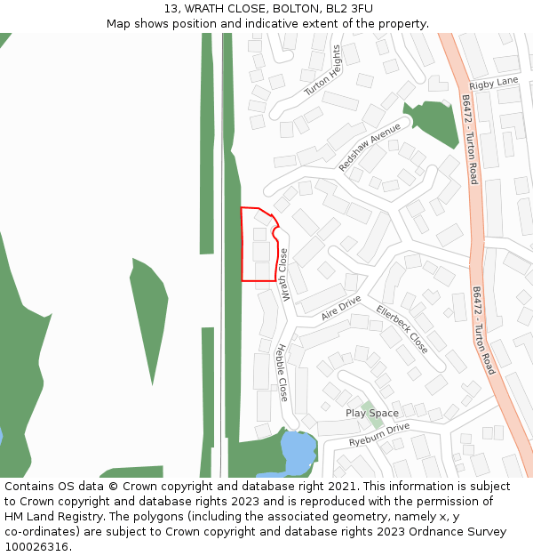 13, WRATH CLOSE, BOLTON, BL2 3FU: Location map and indicative extent of plot