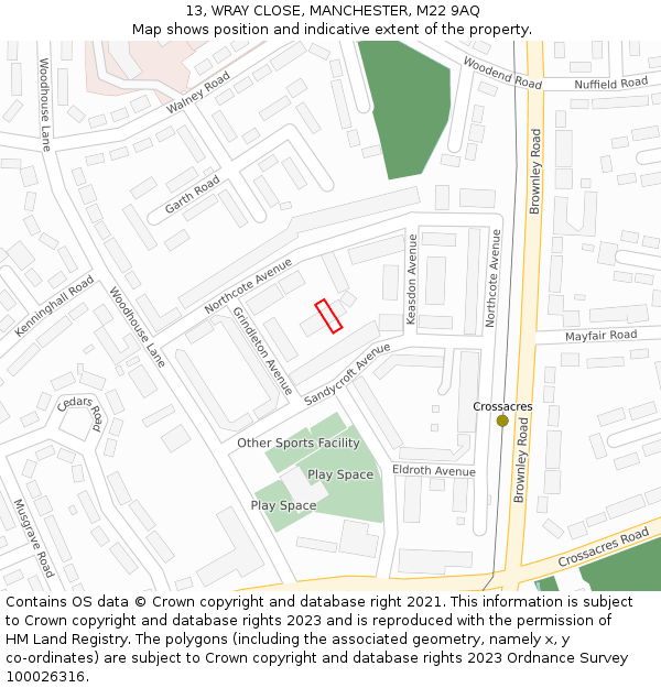 13, WRAY CLOSE, MANCHESTER, M22 9AQ: Location map and indicative extent of plot